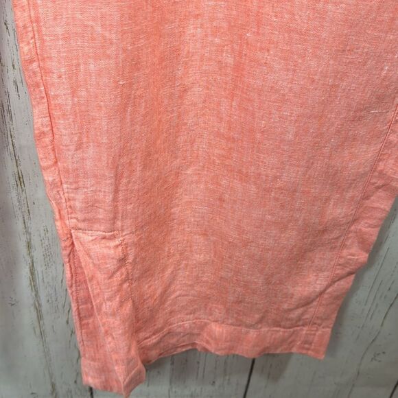 Athleta Linen Wide Leg Pants 22 Coral Pull-On Slit Hem Lightweight Coastal - Picture 9 of 16